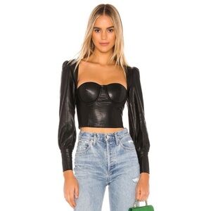 NBD Black Faux Leather Bustier Top